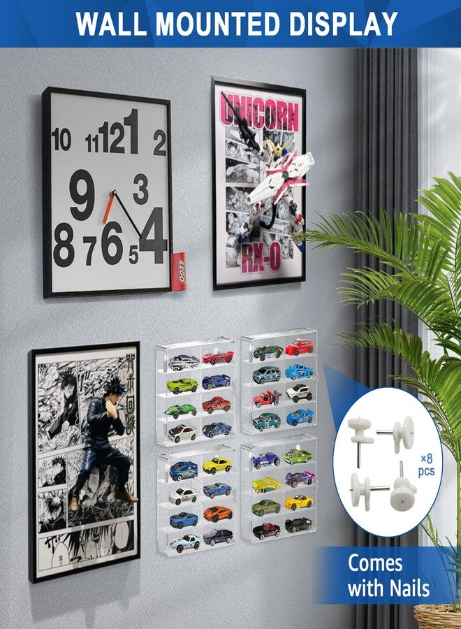 علبة عرض سيارات ألعاب CHONOVO بمقياس 1/64، مناسبة لسيارات Matchbox و Hot Wheels، تتسع لـ 32 سيارة ألعاب، علبة تخزين، منظم، صندوق عرض جداري، علبة شفافة، حامل، رف، 6.5 × 7.5 × 1.6 بوصة، عبوة من 4 قطع - Image 4